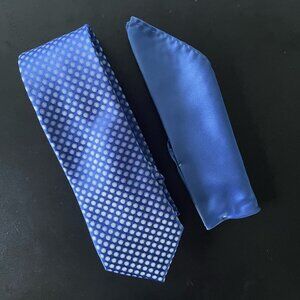 Blue Polka Dot Tie and Pocket Square